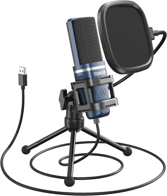TC-777 USB Podcast Microphone | Cardioid Condenser Mic with Tripod Stand, Pop Filter & Shock Mount – Compatible with PC, Laptop, PS4/5