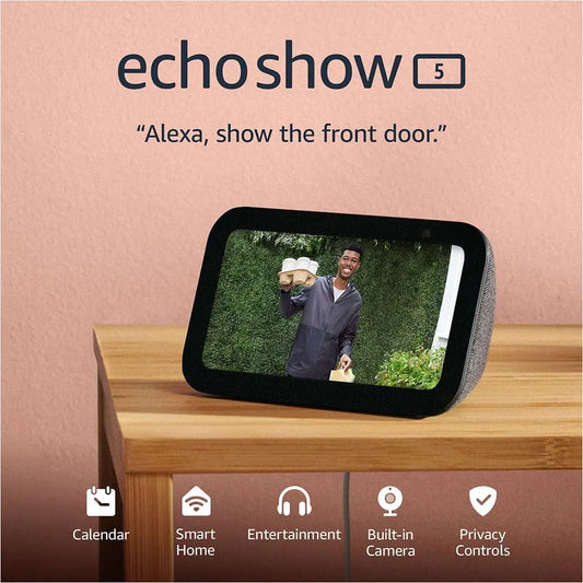 Echo Show 5 (Latest Model) Smart Display with Alexa – 2X Bass, Clearer Sound & 5.5” Touchscreen – Charcoal – Smart Home Control, Video Calls & More