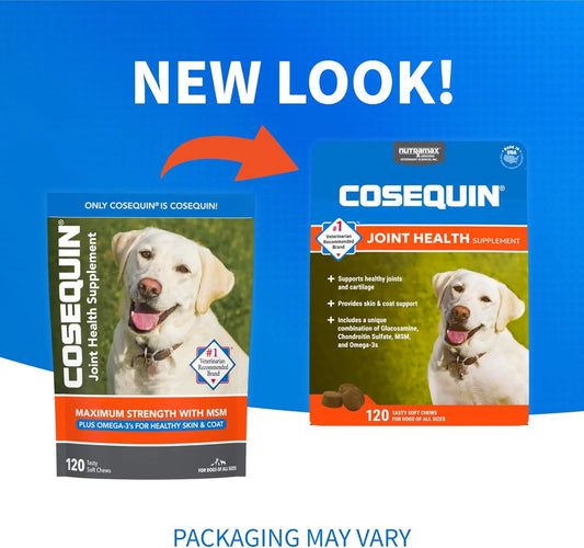 Nutramax Cosequin Soft Chews – Joint & Skin Support for Dogs, 120 ct (Glucosamine + MSM + Omega 3)