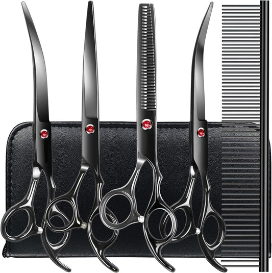 6-in-1 Dog & Cat Grooming Scissors Kit – Titanium Coated