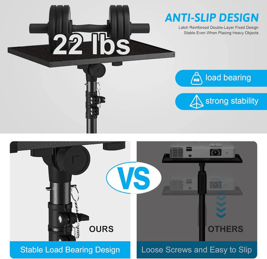 Adjustable Projector & Laptop Tripod Stand (23" to 46") – Height Adjustable Floor Stand with Gooseneck Phone Holder for Office, Home, Studio, Stage, DJ Equipment & Presentations