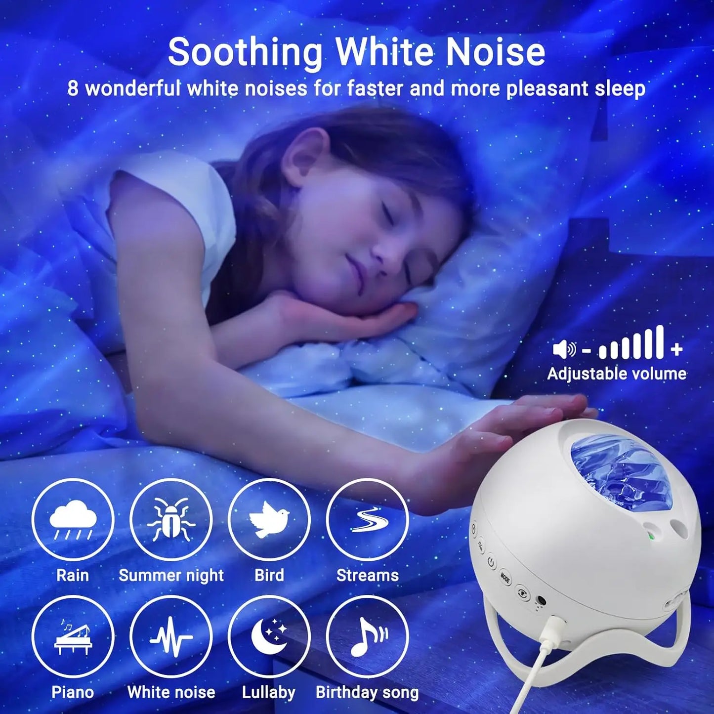 LED Aurora & Star Projector Night Light – Bluetooth Speaker, White Noise, Remote Control