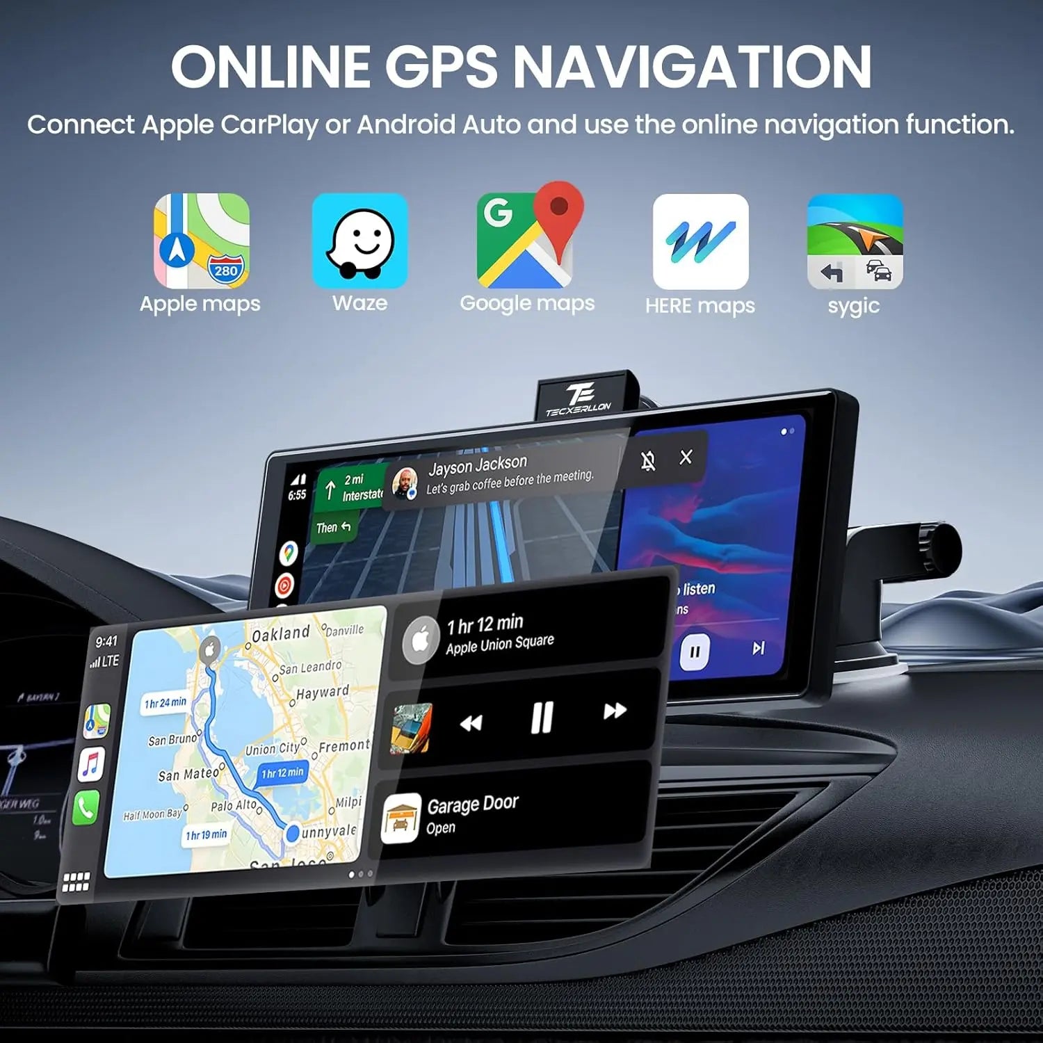 10.26" Wireless CarPlay Screen with 4K Dash Cam & 1080P Backup Camera – Portable Touchscreen Car Stereo with Android Auto, GPS Navigation, AirPlay, Mirror Link, Bluetooth Receiver