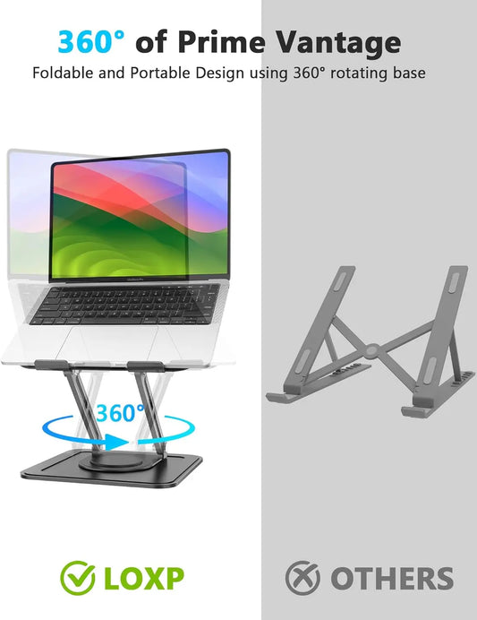 Adjustable Laptop Stand with 360° Rotating Base – Ergonomic Foldable Laptop Riser for Desk, Portable Computer Stand for MacBook Pro/Air 10–16" – Black