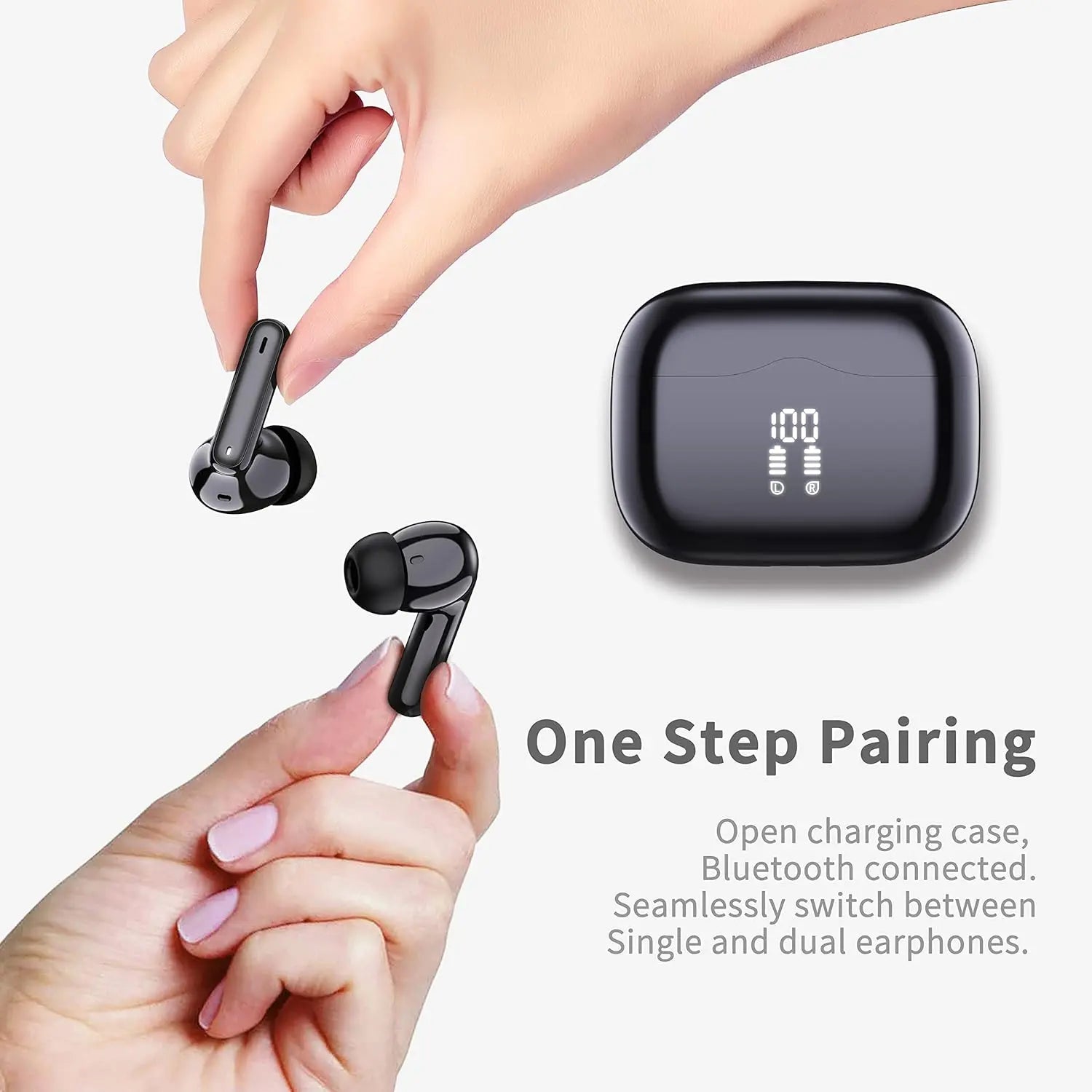 Bluetooth 5.4 Wireless Earbuds with ENC Noise Cancelling Mic, HiFi Stereo Bass, 40H Playtime, LED Display, USB-C Charging, IP7 Waterproof In-Ear Headphones for Sports & Calls