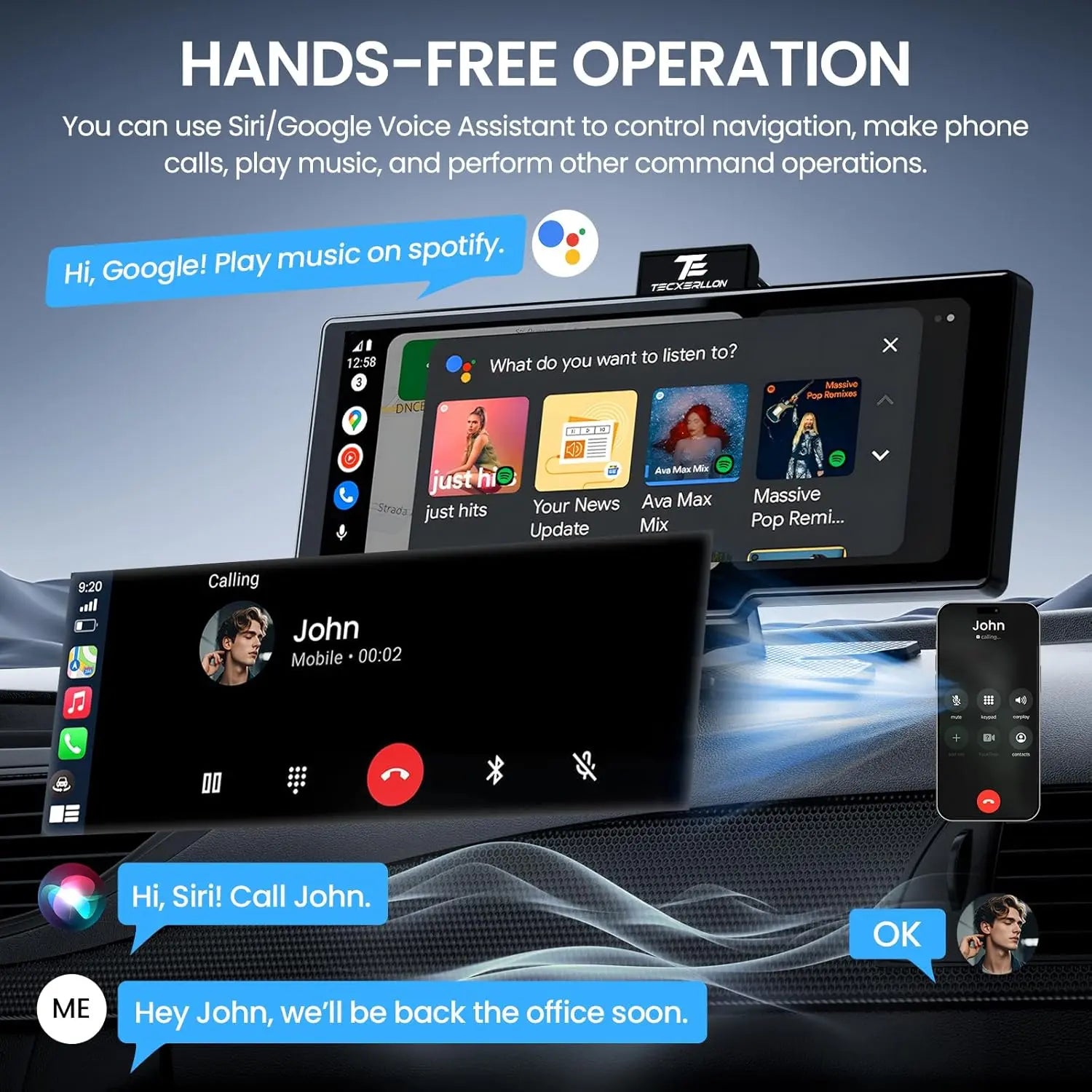 10.26" Wireless CarPlay Screen with 4K Dash Cam & 1080P Backup Camera – Portable Touchscreen Car Stereo with Android Auto, GPS Navigation, AirPlay, Mirror Link, Bluetooth Receiver