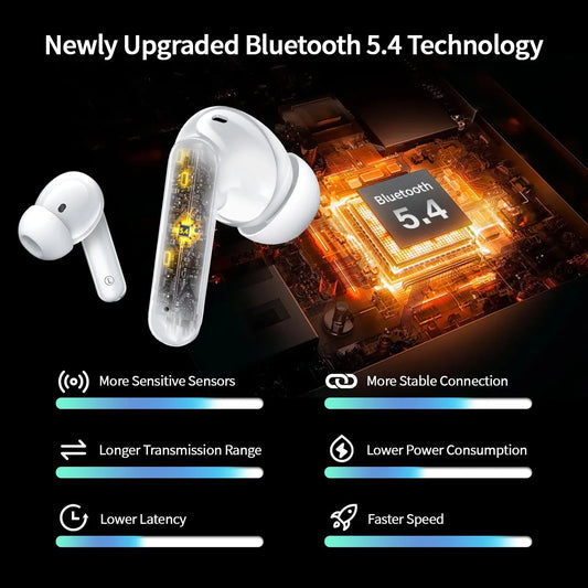 Wireless Bluetooth Earbuds W70 | Noise Cancelling In-Ear Headphones w/ Deep Bass, 38H Playtime, LED Display & IPX7 Waterproof – For iPhone & Android (White)