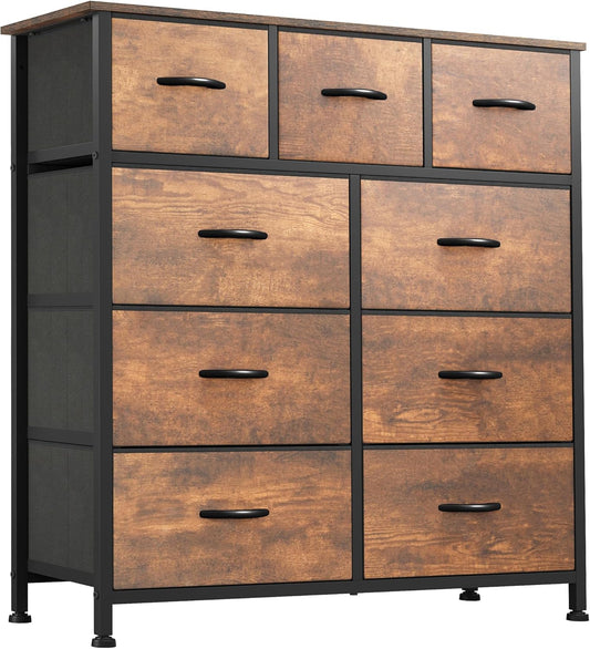 9-Drawer Dresser for Bedroom – Tall Fabric Storage Tower with Sturdy Steel Frame & Wooden Top, Chest Organizer Unit for Closet, Entryway & Living Room