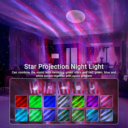 LED Aurora & Star Projector Night Light – Bluetooth Speaker, White Noise, Remote Control