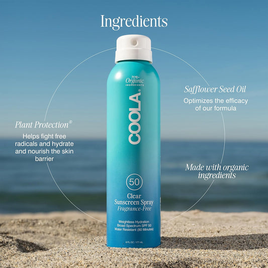 COOLA SPF 50 Organic Sunscreen Spray – Fragrance-Free, Vegan, Daily Sun Protection