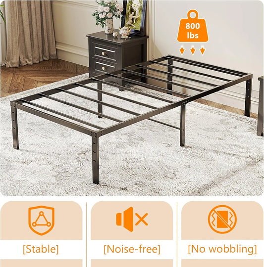 14 Inch Twin Metal Platform Bed Frame – Heavy Duty Steel Slat Support, Mattress Foundation Base, No Box Spring Needed, Easy Assembly, Black