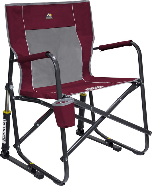 Freestyle Rocker Portable Camping Chair – Folding Rocking Chair with Durable Armrests, Drink Holder & Comfortable Backrest – Cinnamon Color