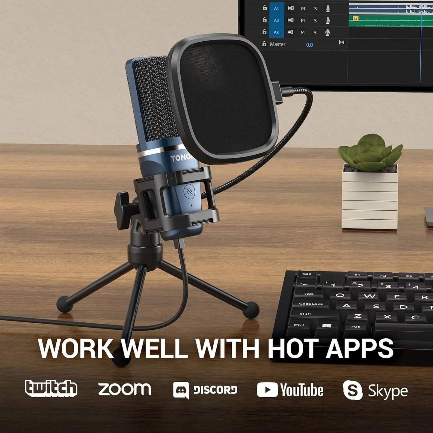 TC-777 USB Podcast Microphone | Cardioid Condenser Mic with Tripod Stand, Pop Filter & Shock Mount – Compatible with PC, Laptop, PS4/5