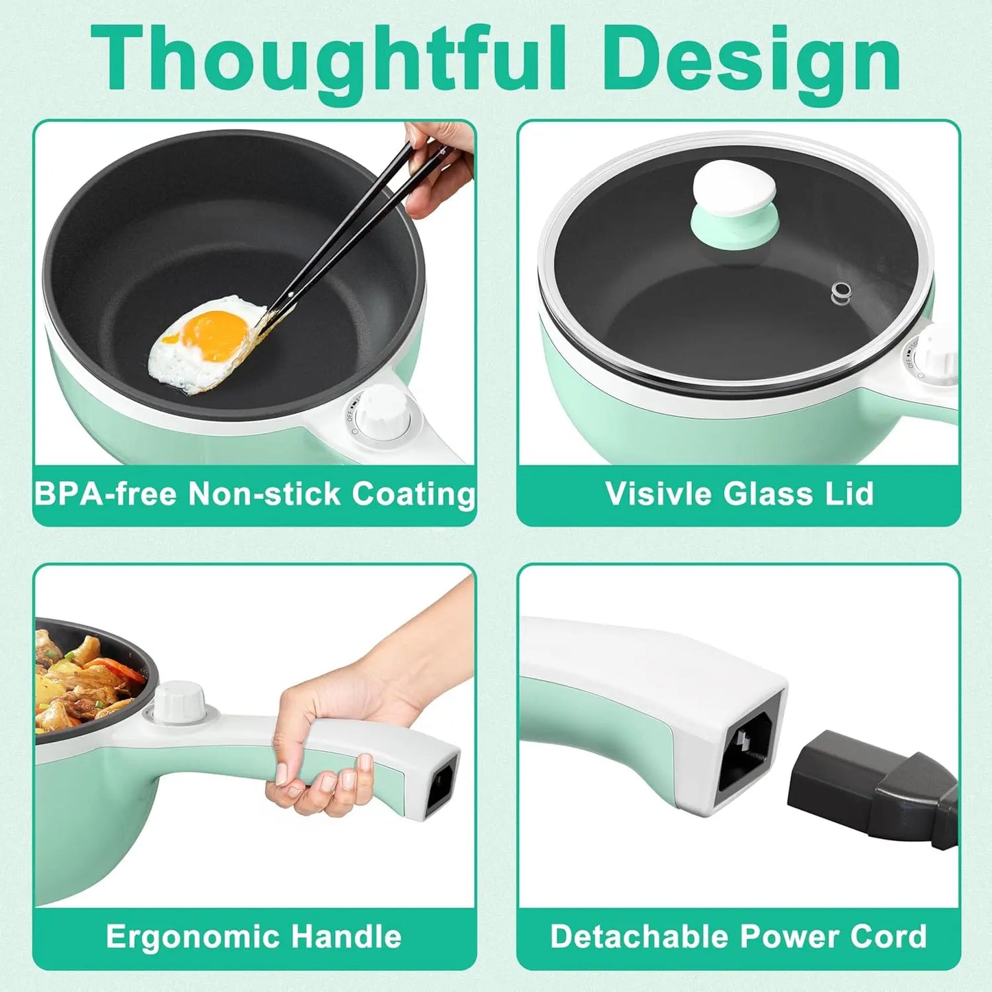 Upgraded Electric Hot Pot – 1.5L Mini Portable Cooker with Non-Stick Sauté Pan & Adjustable Power for Ramen, Soup, Steak, Eggs, Fried Rice, Oatmeal