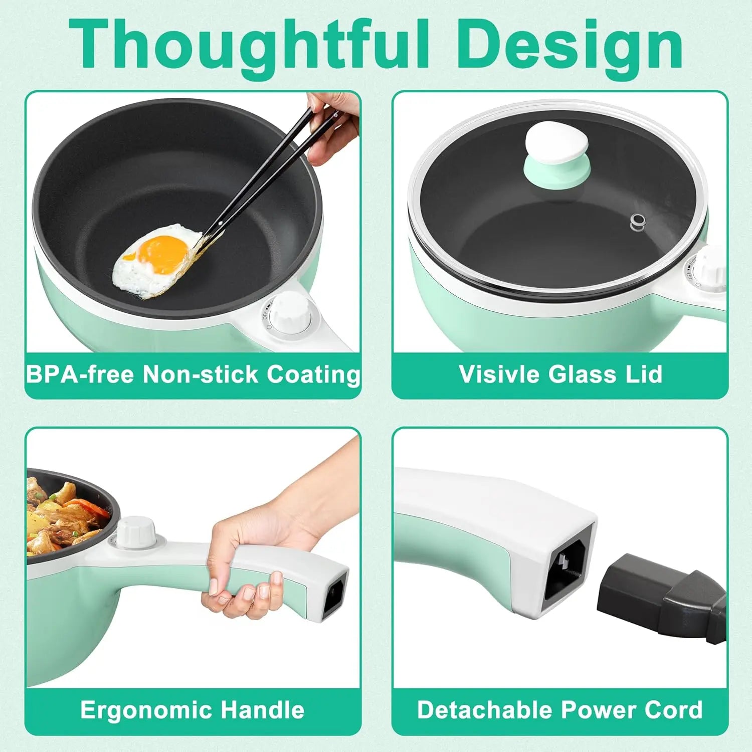 Upgraded Electric Hot Pot – 1.5L Mini Portable Cooker with Non-Stick Sauté Pan & Adjustable Power for Ramen, Soup, Steak, Eggs, Fried Rice, Oatmeal