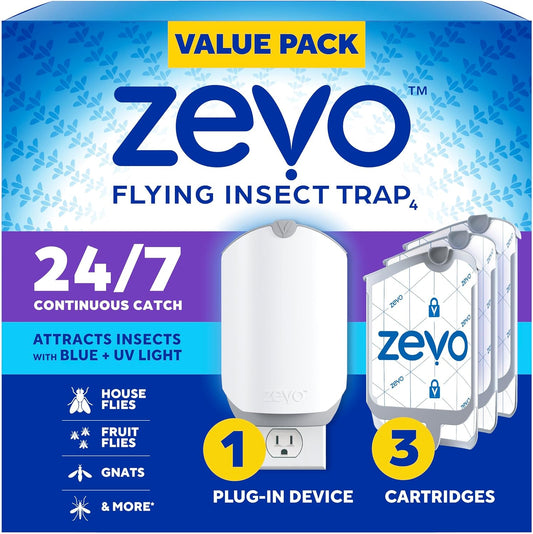 Flying Insect Trap with 3 Refills – Plug-In Fruit Fly & Gnat Catcher, Indoor Bug Trap with Blue & UV Light, Mess-Free Alternative to Bug Zapper for Home