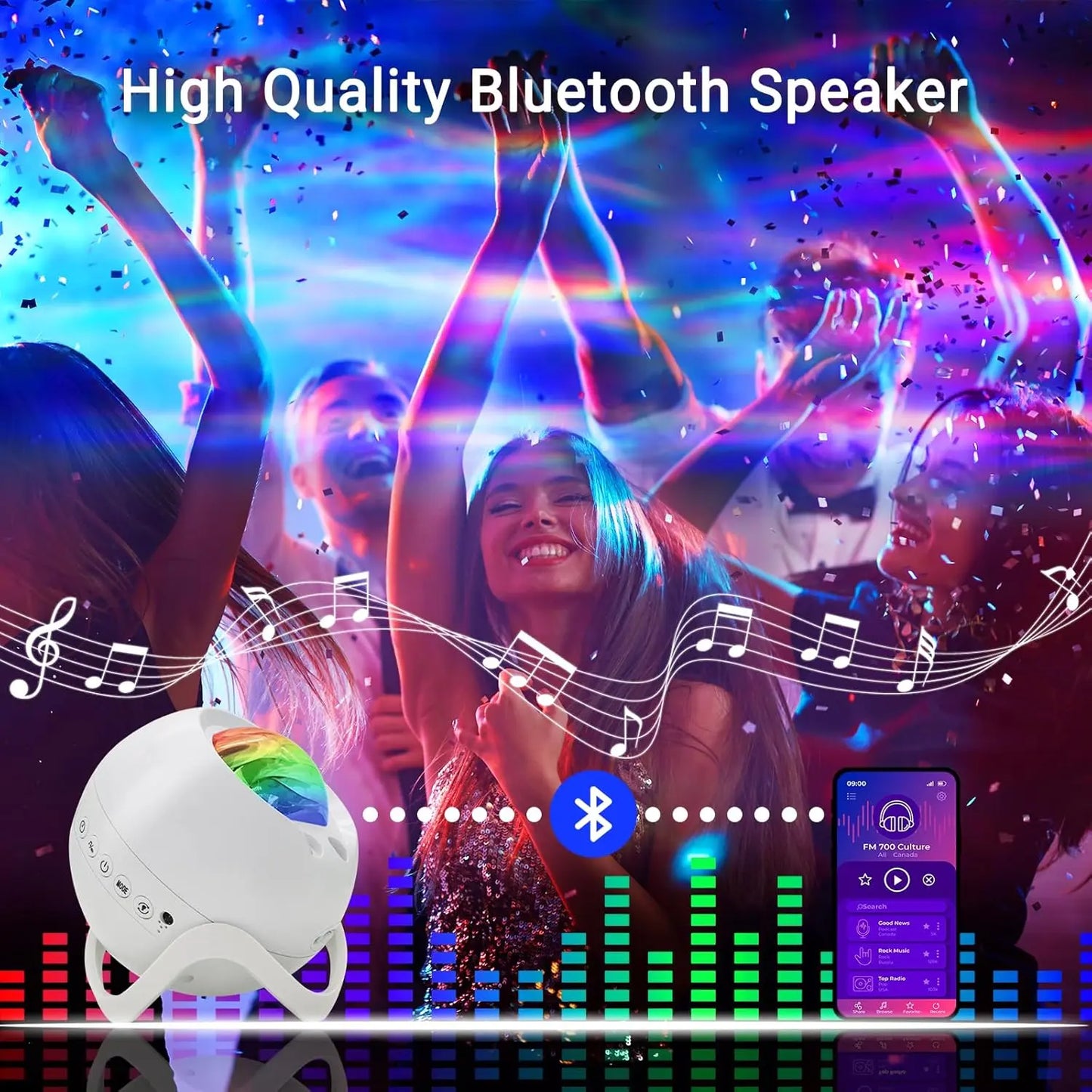 LED Aurora & Star Projector Night Light – Bluetooth Speaker, White Noise, Remote Control