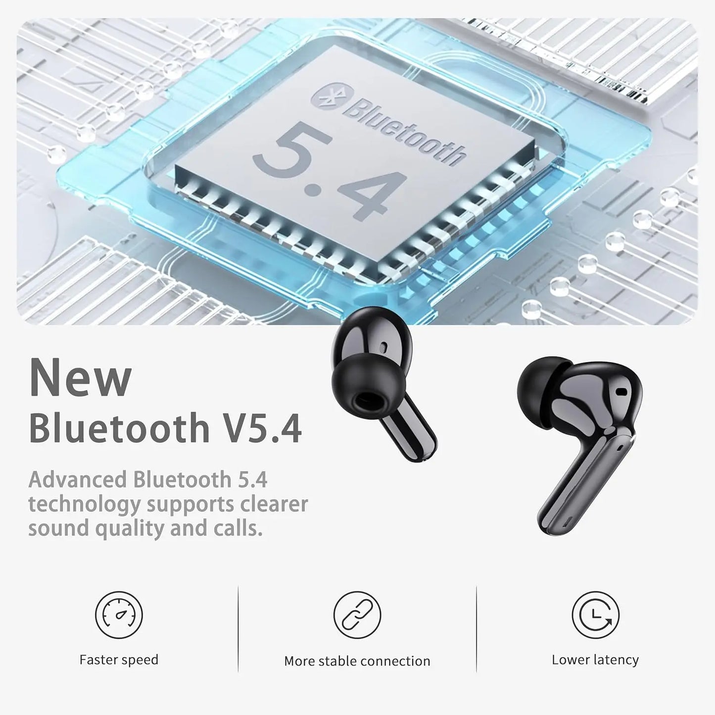 Bluetooth 5.4 Wireless Earbuds with ENC Noise Cancelling Mic, HiFi Stereo Bass, 40H Playtime, LED Display, USB-C Charging, IP7 Waterproof In-Ear Headphones for Sports & Calls