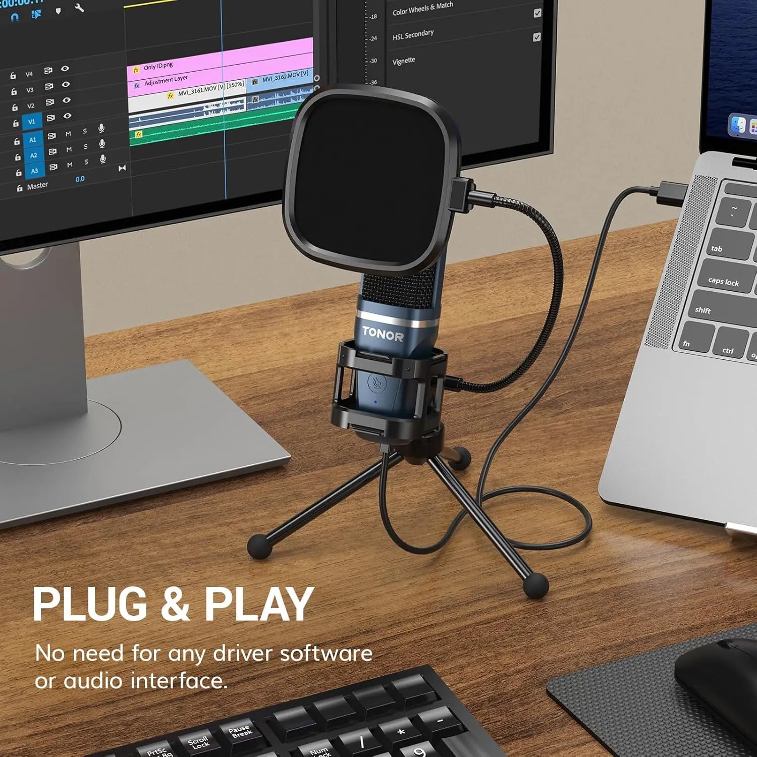 TC-777 USB Podcast Microphone | Cardioid Condenser Mic with Tripod Stand, Pop Filter & Shock Mount – Compatible with PC, Laptop, PS4/5