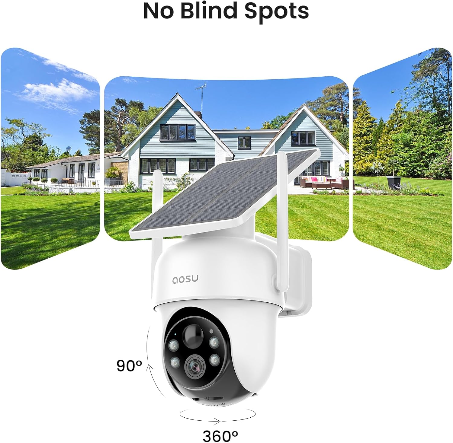 4-Pack Solar Wireless Outdoor Security Camera System | No Subscription, 2K Color Night Vision, 360° Pan & Tilt with Auto Tracking, Dual 5G/2.4G WiFi