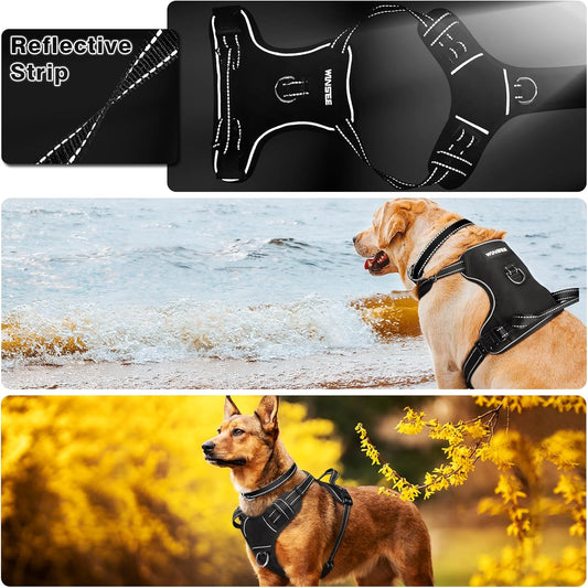 No-Pull Dog Harness + Collar Combo – Reflective, Adjustable, Dual Clip Vest (S–XL)