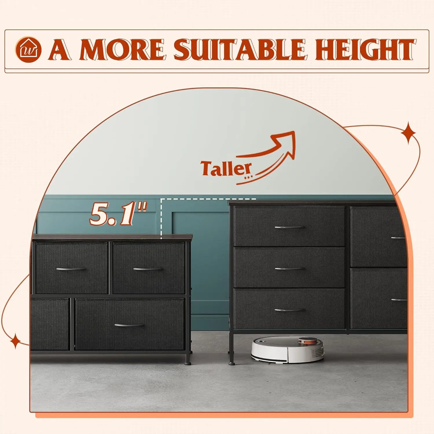 5 Drawer Dresser for Bedroom – Wide Fabric Chest of Drawers with Organizer Bins, Charcoal Black Storage Tower for Closet, Living Room, Hallway, and Small Spaces