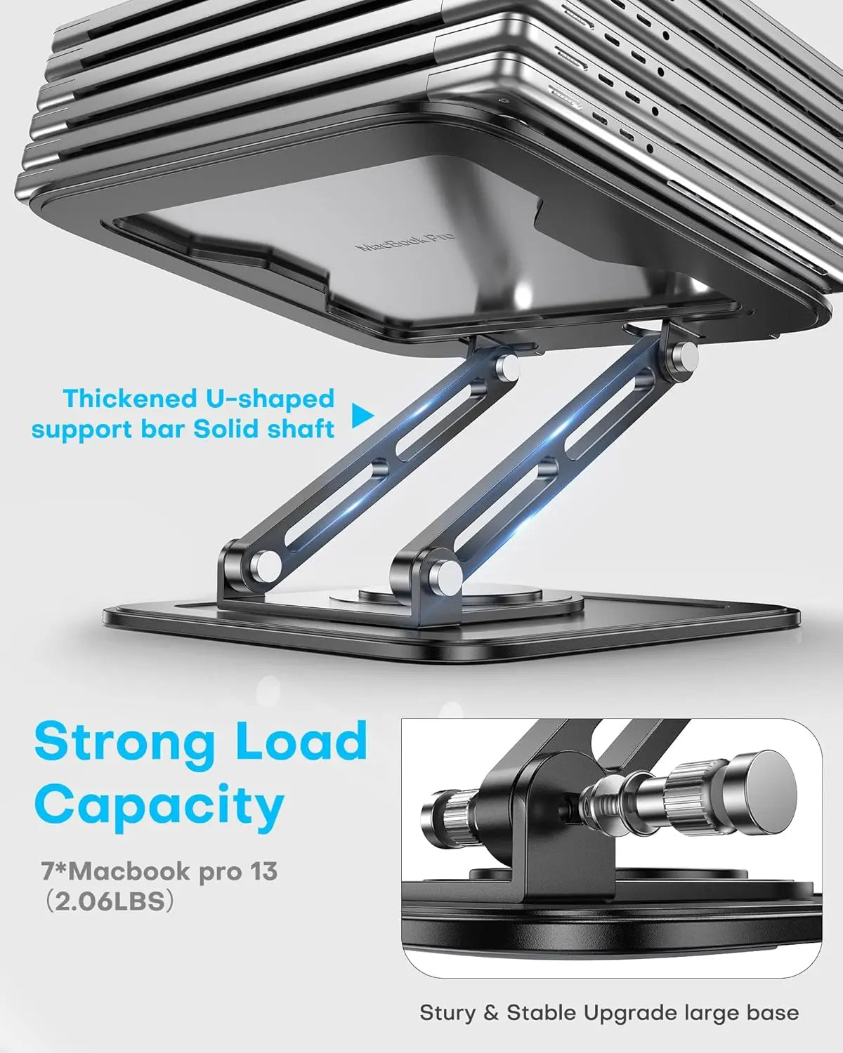 Adjustable Laptop Stand with 360° Rotating Base – Ergonomic Foldable Laptop Riser for Desk, Portable Computer Stand for MacBook Pro/Air 10–16" – Black