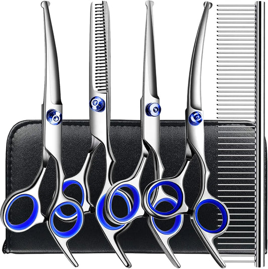 6-in-1 Dog & Cat Grooming Scissors Kit – Titanium Coated