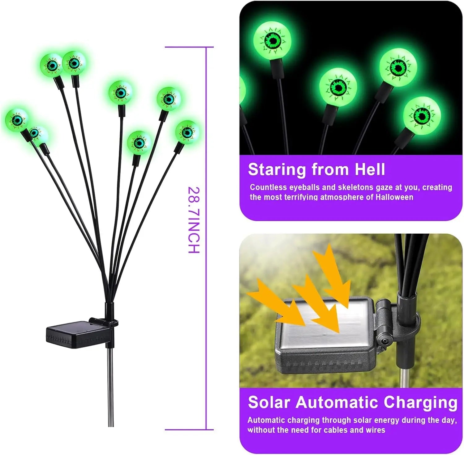 Halloween Decorations Outdoor Solar Scary Eyeball Lights, 4Pack 32Leds Green Eyeball Swaying Firefly Light, Waterproof Halloween Path Lights for Garden/Yard/Patio/Party Decor