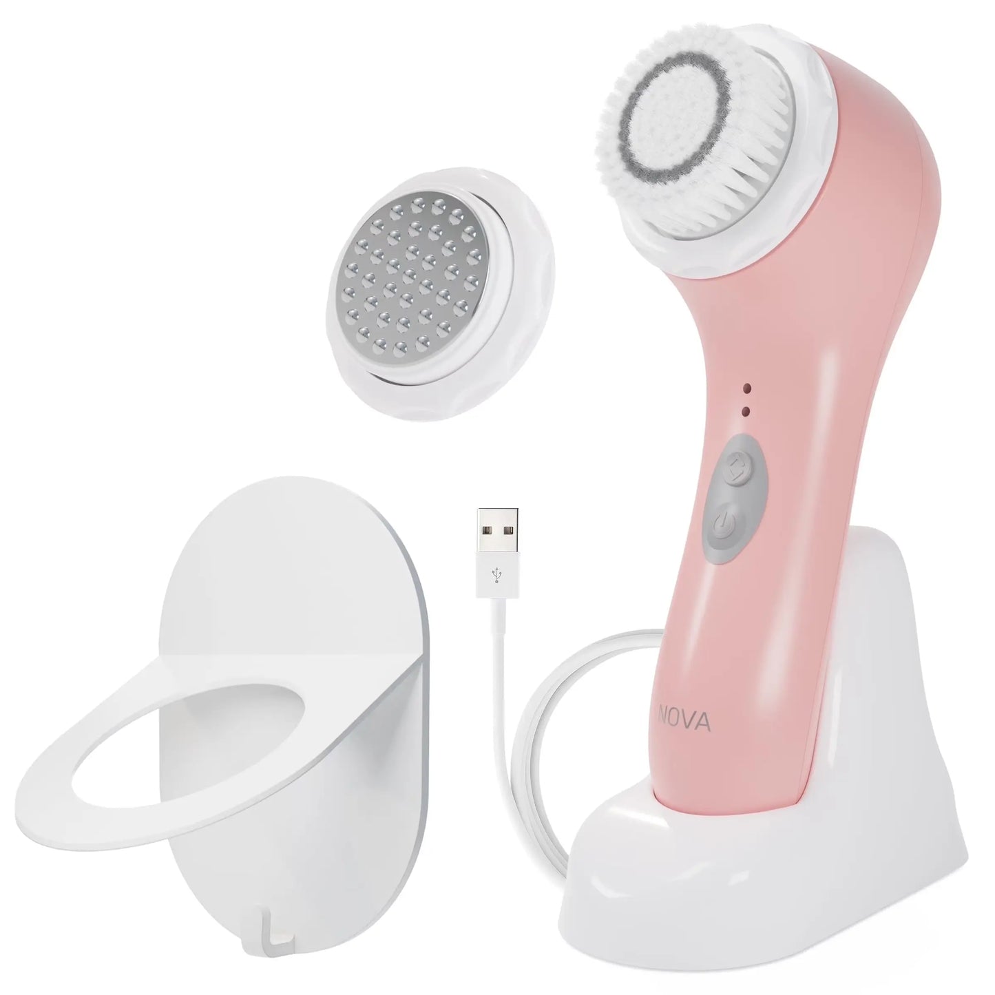 NOVA Sonic Facial Cleansing Brush – Sensitive Skin Exfoliator with Antimicrobial Brush & Serum Infuser, Waterproof & Rechargeable, White