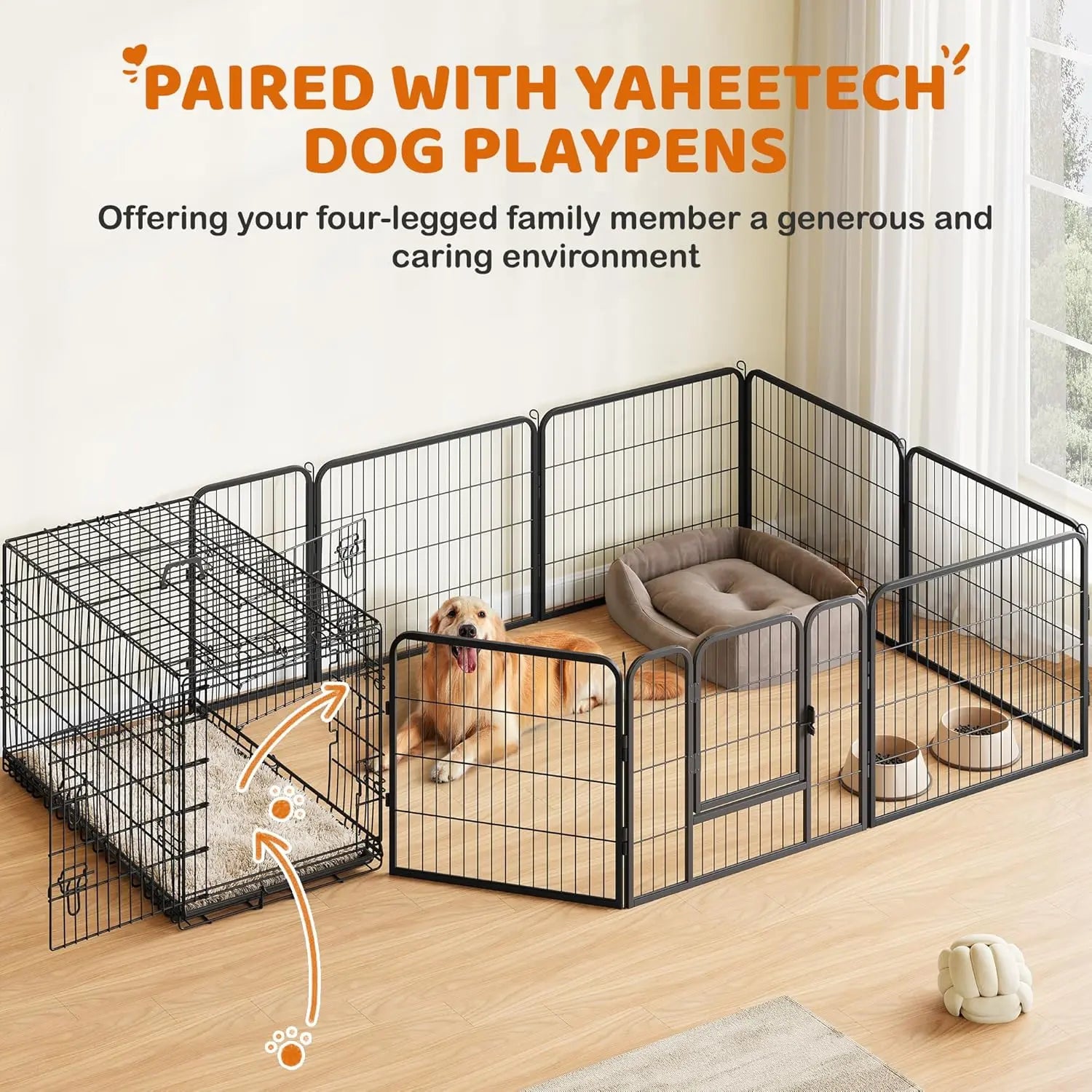 42-Inch Double Door Dog Crate with Divider – XL Collapsible Metal Kennel for Large Dogs, Removable Tray, Portable Travel Pet Cage, Wire Dog Crate for Puppy to Adult, Black