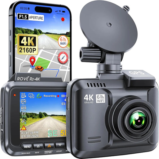 R2-4K Dash Cam with Built-In WiFi & GPS – 2160P UHD Car Camera Recorder, 2.4" IPS Screen, 150° Wide Angle, WDR, Night Vision