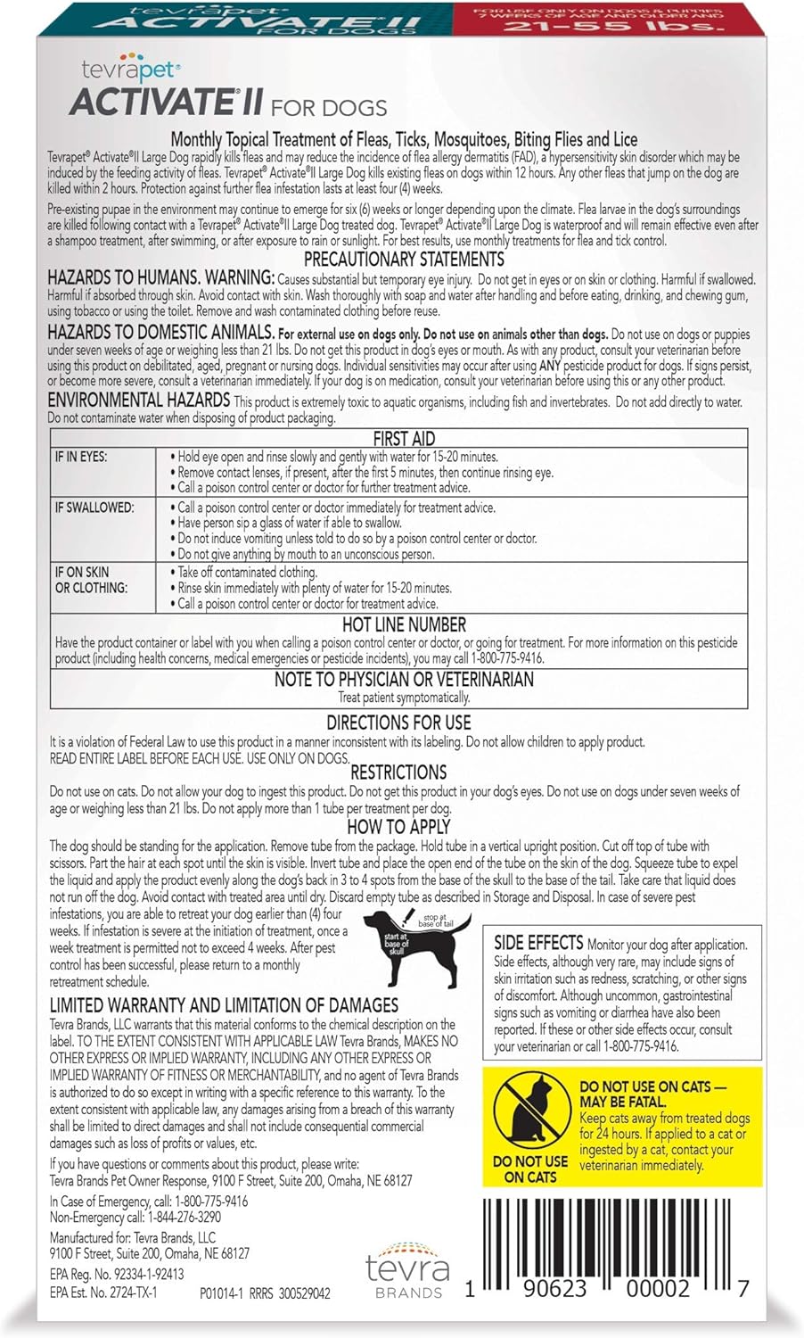 Activate II Flea & Tick Prevention for Large Dogs 21–55 lbs – 4-Dose Topical Treatment