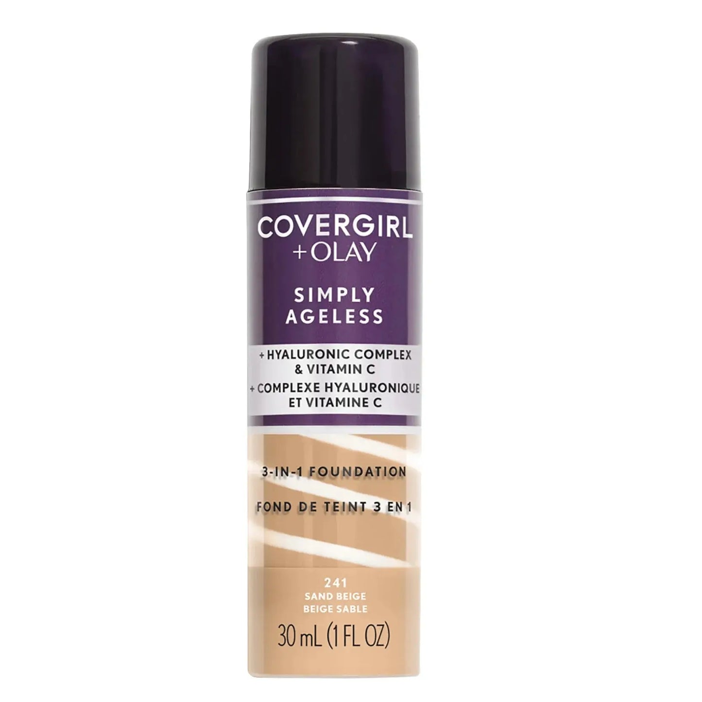 OLAY Simply Ageless 3-in-1 Liquid Foundation, 225 Buff Beige – Hydrating Anti-Aging Makeup, Smooth Coverage, 1 Fl Oz