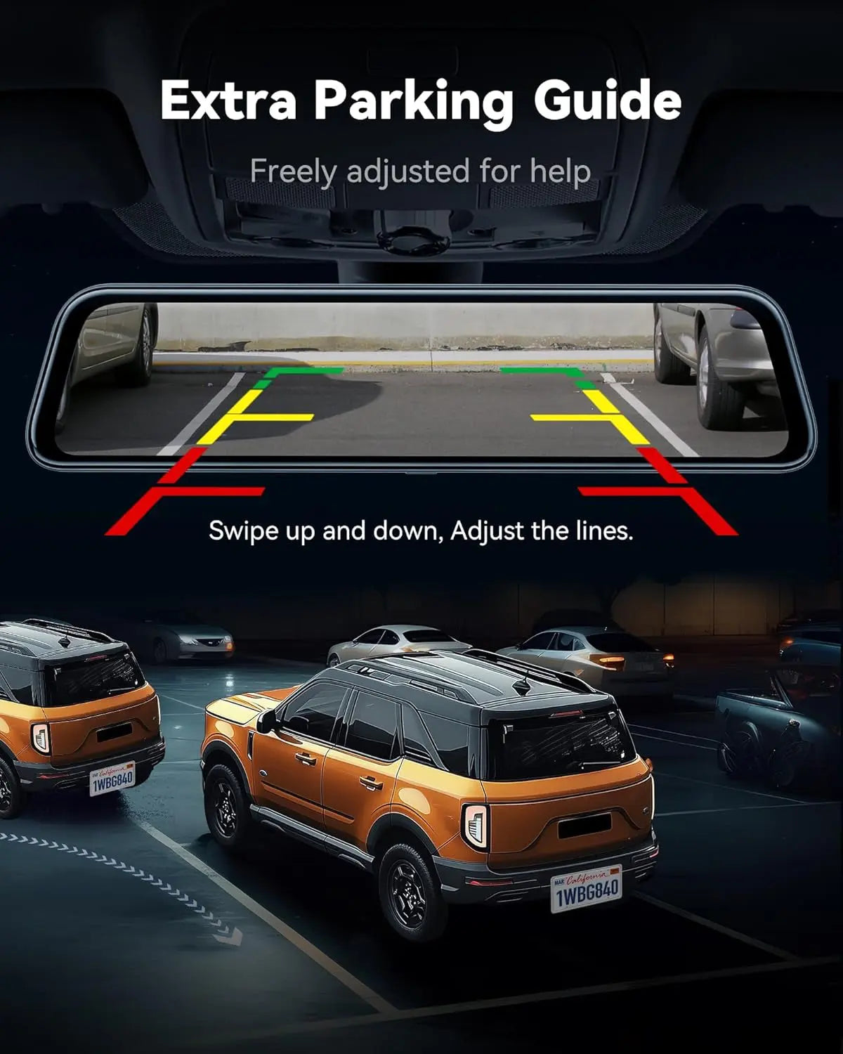 G840S 12" 4K Mirror Dash Cam – Dual Front and Rear Backup Camera with Night Vision, GPS, 5.8GHz WiFi, Parking Assist, Smart Rearview Mirror for Cars & Trucks, 32GB Card Included