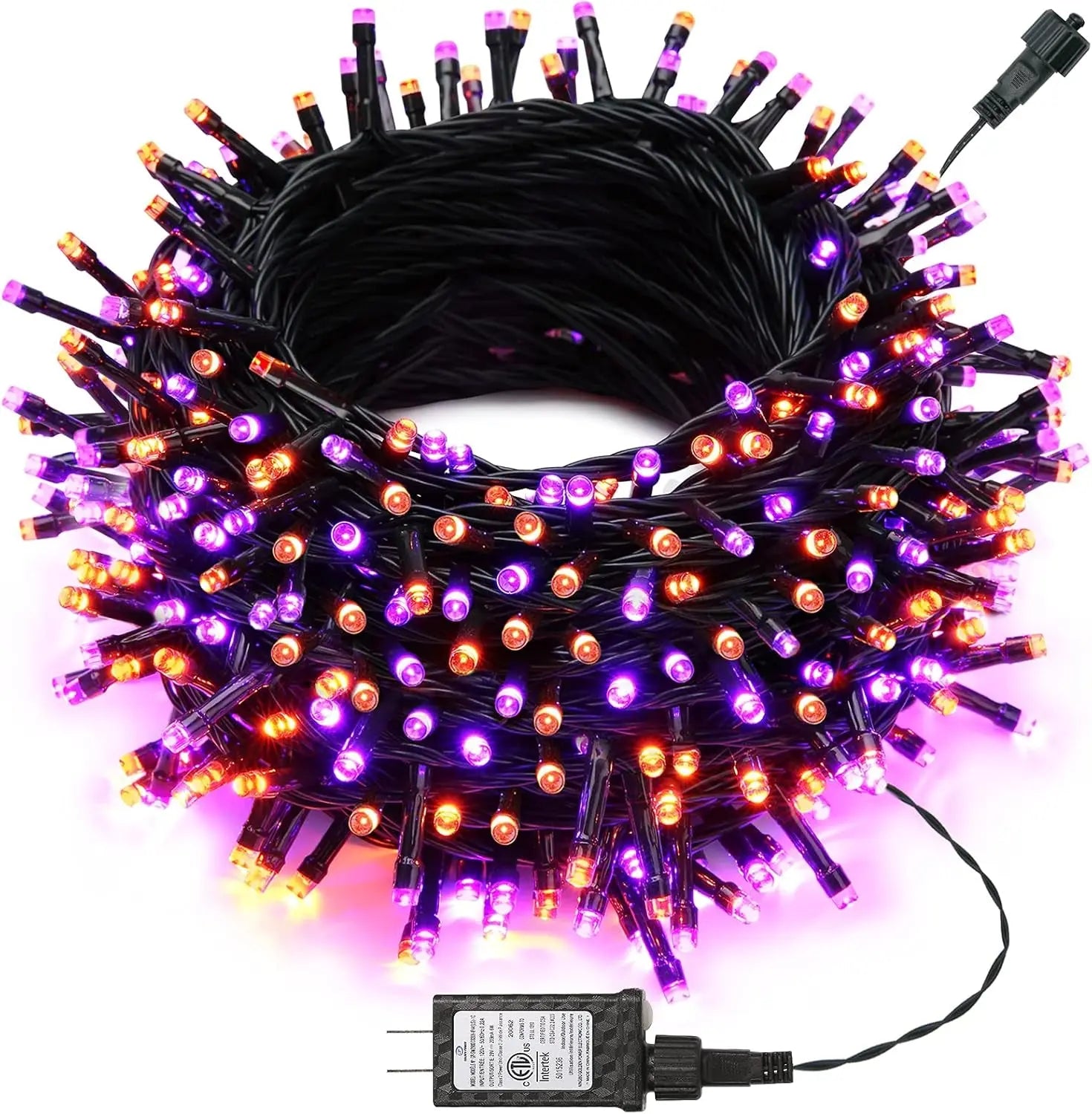 Orange Purple Halloween Lights, 100FT 300 LED String Lights with 8 Modes Timer Waterproof Plug in Indoor Outdoor String Light Connectable for Halloween Decorations