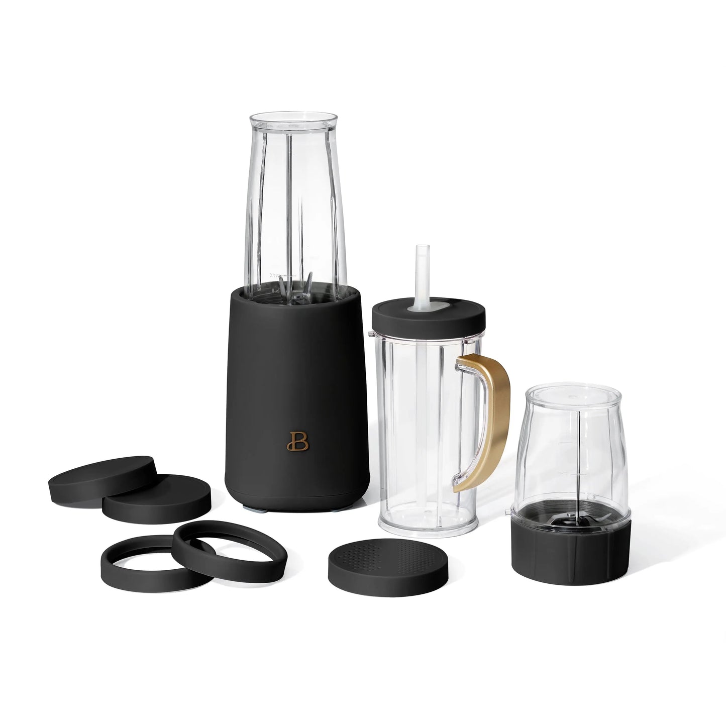 Drew Barrymore Beautiful 12-Piece Personal Blender Set 240W Rose Pink | Portable Smoothie Maker, Coffee Grinder, Travel Cup | Compact Countertop Kitchen Appliance