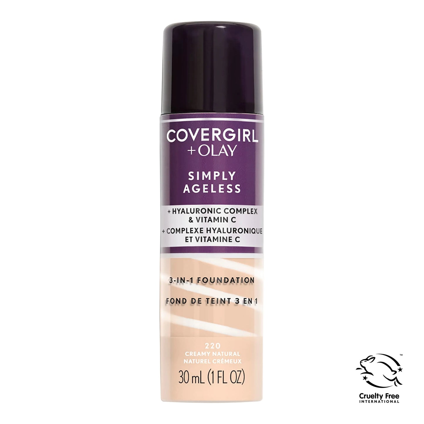 OLAY Simply Ageless 3-in-1 Liquid Foundation, 225 Buff Beige – Hydrating Anti-Aging Makeup, Smooth Coverage, 1 Fl Oz