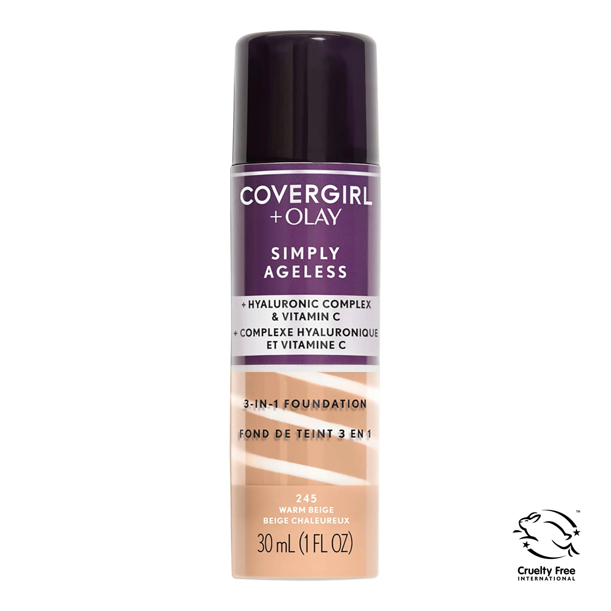 OLAY Simply Ageless 3-in-1 Liquid Foundation, 225 Buff Beige – Hydrating Anti-Aging Makeup, Smooth Coverage, 1 Fl Oz