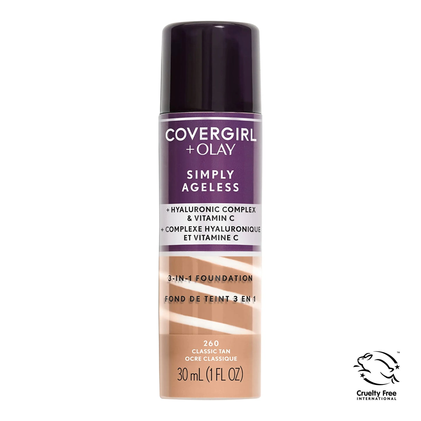 OLAY Simply Ageless 3-in-1 Liquid Foundation, 225 Buff Beige – Hydrating Anti-Aging Makeup, Smooth Coverage, 1 Fl Oz