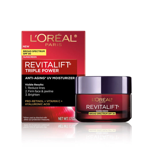 L’Oréal Revitalift Triple Power Anti-Aging Face & Neck Moisturizer SPF 30 – 1.7 Oz, Hydrating, Firming & Brightening