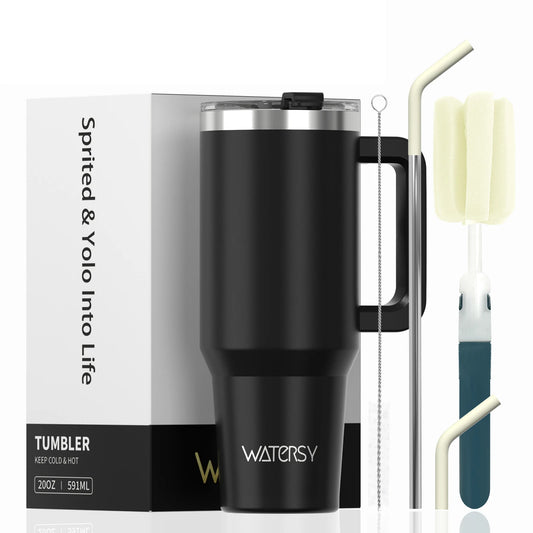 20oz Stainless Steel Insulated Tumbler with Handle – Spill-Proof Vacuum Coffee Mug with Straw, Double-Wall Travel Cup for Hot & Cold Drinks, 591ml Reusable Gift Mug