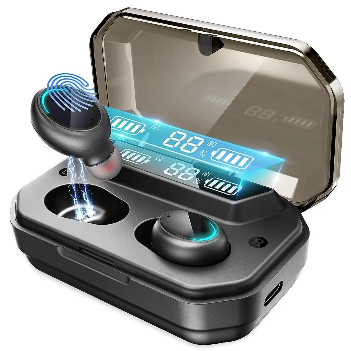 Wireless Bluetooth 5.0 Earbuds | IPX7 Waterproof TWS Noise Cancelling Headphones w/ Deep Bass, 140H Playtime & LED Case – For iOS & Android