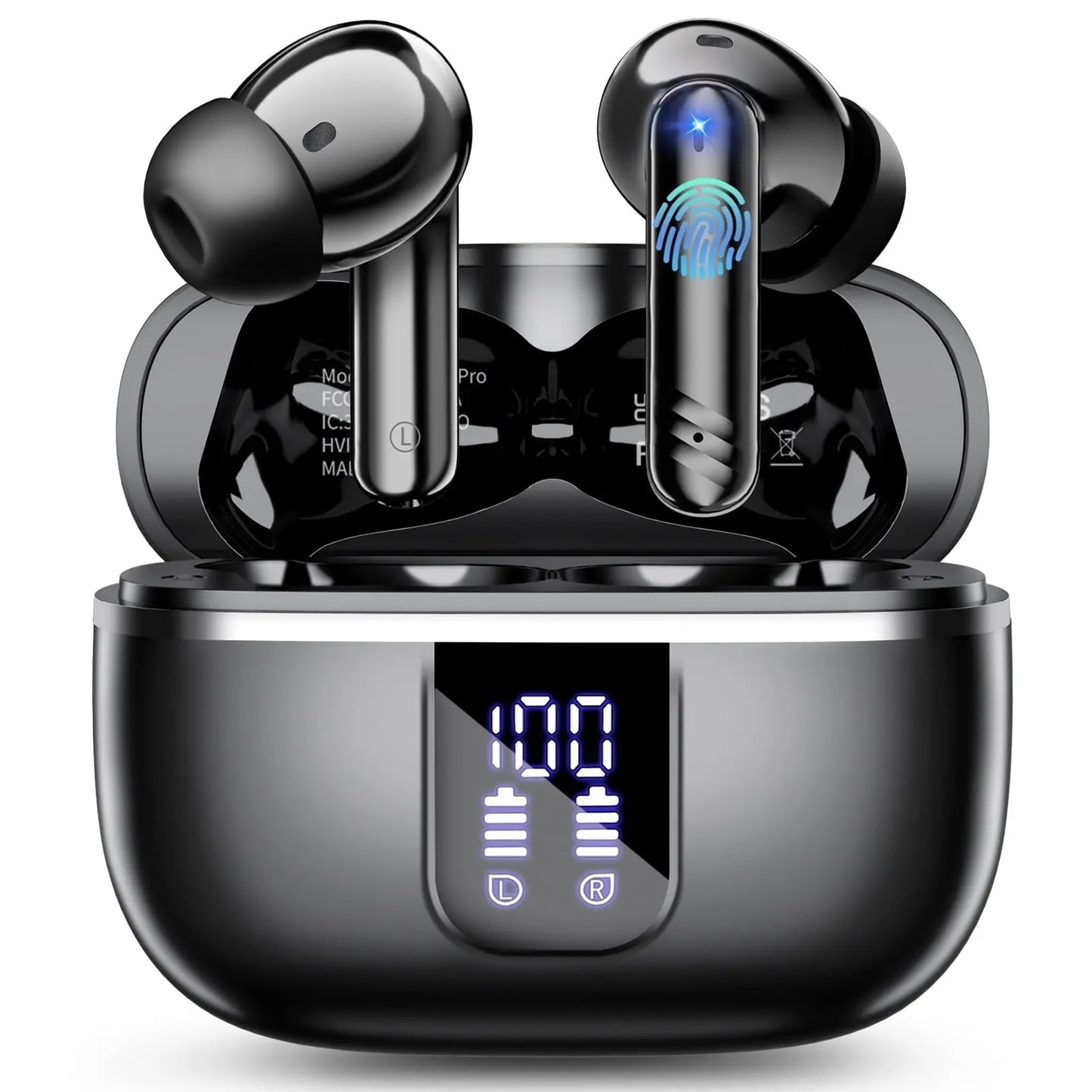 Wireless Bluetooth Earbuds W70 | Noise Cancelling In-Ear Headphones w/ Deep Bass, 38H Playtime, LED Display & IPX7 Waterproof – For iPhone & Android (White)