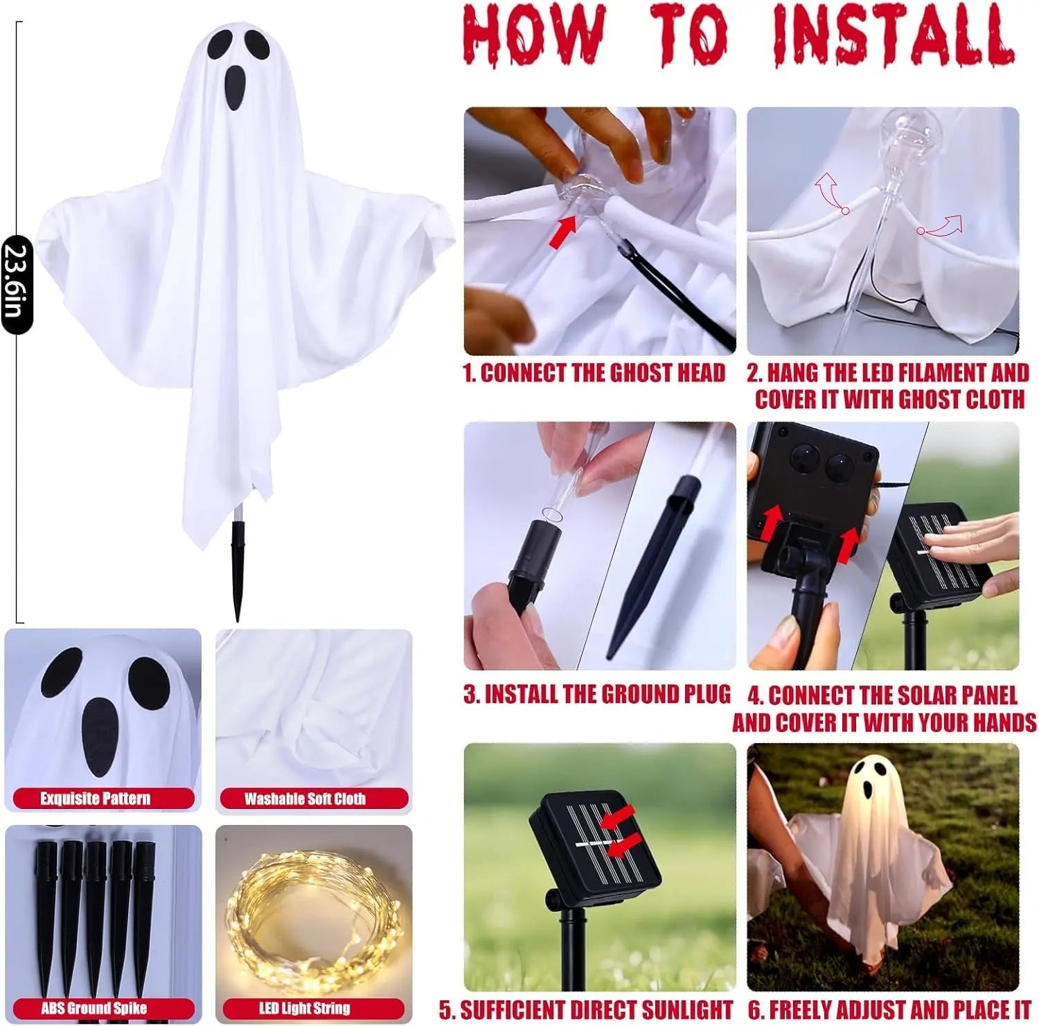 Solar Ghost Lights Halloween Decor (Set of 5)