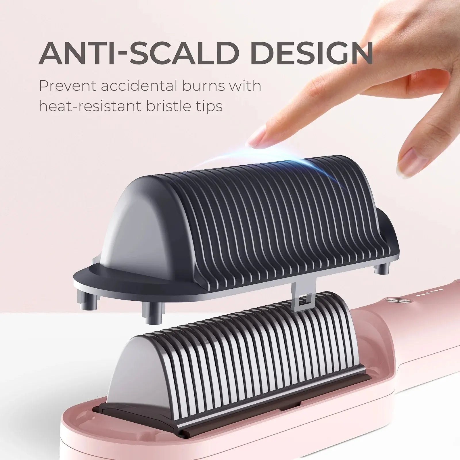 TYMO Ring Hair Straightener Brush – Pink Hair Straightening Iron with Built-In Comb, 20s Fast Heating, Anti-Scald & Dual Voltage