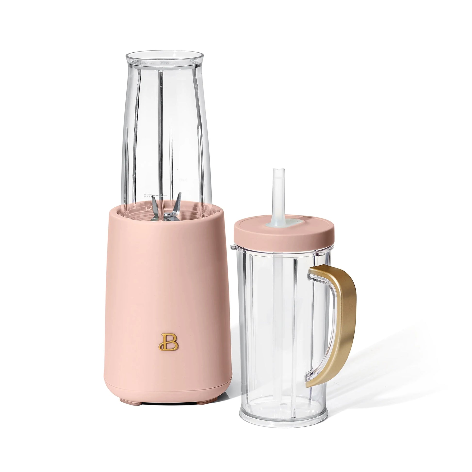 Drew Barrymore Beautiful 12-Piece Personal Blender Set 240W Rose Pink | Portable Smoothie Maker, Coffee Grinder, Travel Cup | Compact Countertop Kitchen Appliance
