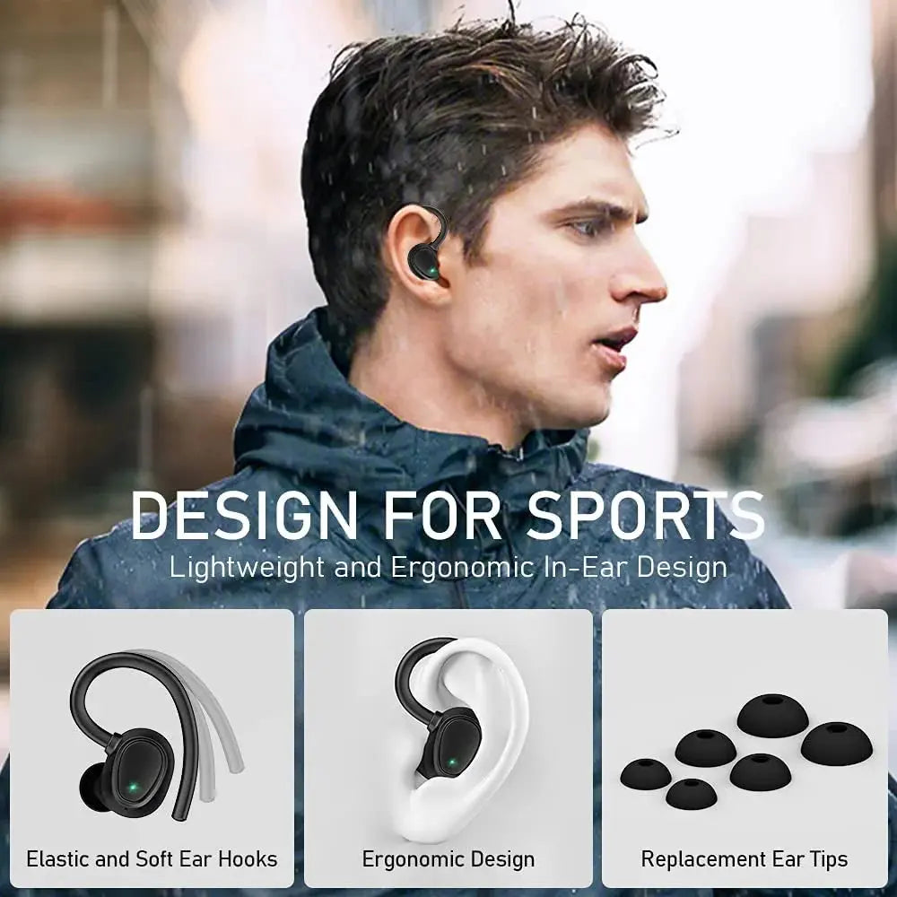 Wireless Earbuds Bluetooth 5.1 with Earhooks, Noise Cancelling Mic, Deep Bass, 40H Playtime, Waterproof Sport Headphones – Black