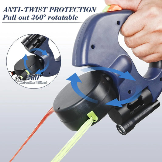 Dual Retractable Dog Leash – 360° Swivel Reflective Double Pet Walking Lead
