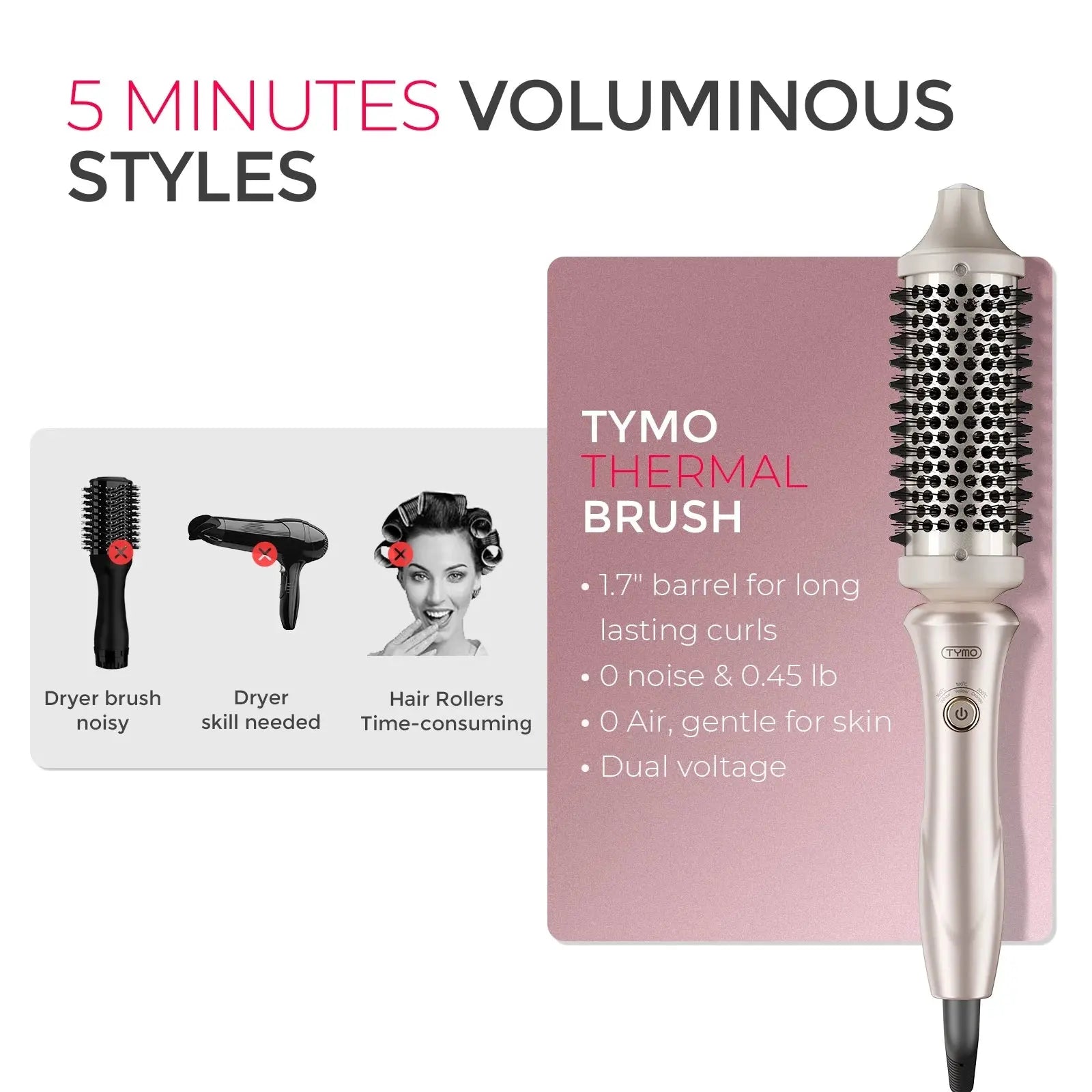 STYLUX 3-in-1 Thermal Hair Brush – Blowouts, Curling & Straightening, 1.7" Ceramic, Dual Voltage